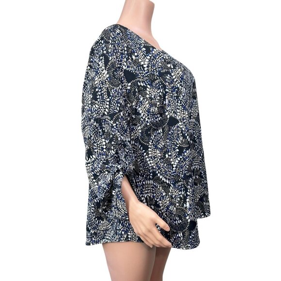 Larry Levine Women SZ 2X Tunic Blouse Black Abstract Print Roll Tap 3/4Sleeve    - Picture 9 of 11